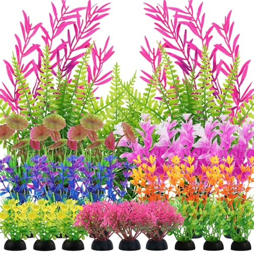 25 Pack Aquarium Plants, Fish Tank Decor Colorful Plants Artificial Aquarium Decorations for Household and Office Aquarium Simulation, Small to Large