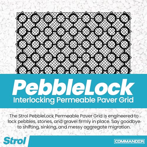 Strol PebbleLock Interlocking Permeable Paver Grid - Heavy-Duty Plastic Gravel Stabilizer Panels for Driveways, Parking Pads, Outdoor Flooring, Landscape Edging, Mud Control - 12-Pack (64 sq ft)