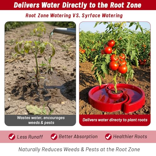 5 Sets Tomato Watering Trays, Surrounding Red Tomato Automator Tray, Root Irrigation Trays for Vegetables, Reduce Runoff, Weed Control, Boost Growth for Tomatoes, Peppers & Garden Veggies