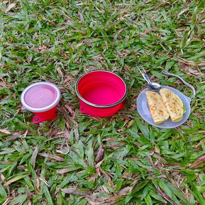 Mess Kit for Camping Silicone Collapsible Bowl Collapsible Cup and Stainless Steel Spoon for Backpacking Outdoor Hiking Traveling and Picnic - color: Red