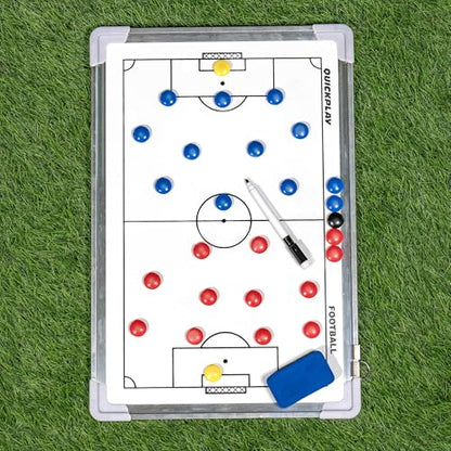 QuickPlay Magnetic Soccer Coaching Whiteboard 12x16in - Double-Sided | Two printed faces, Full & half field, Dry-erase surface, Player magnets & pen, Plan drills & set plays, Wall or table
