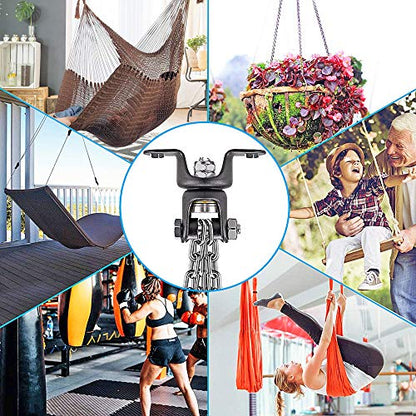 BeneLabel Heavy Bag Ceiling Mount with Spring & Chains 360° Rotation Punching Bag Ceiling Hanger with Bearings Boxing Bags Holder Hardware with 2 Wood Screws and 2 Expansion Screws - color: Hanger with Silver Chain (800 LBs Capacity)