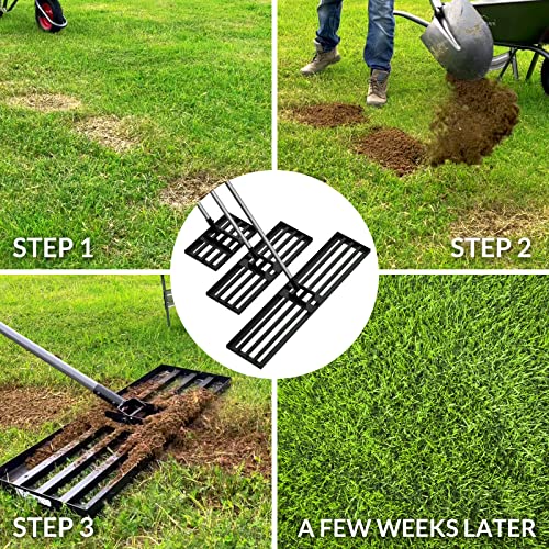 Walensee Lawn Leveling Rake, 17"x10" Heavy Duty Lawn Leveler Tool with 6.5FT Steel Handle, Levelawn Landscape Rake for Topdressing, Soil, Sand, Dirt, Small Yard, Garden, Golf Course - size: 6.5FT 17"x10"