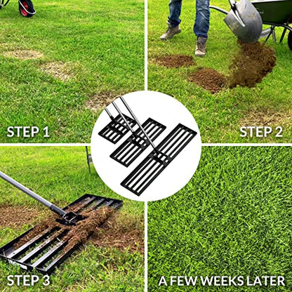 Walensee Lawn Leveling Rake, 17"x10" Heavy Duty Lawn Leveler Tool with 6.5FT Steel Handle, Levelawn Landscape Rake for Topdressing, Soil, Sand, Dirt, Small Yard, Garden, Golf Course - size: 6.5FT 17"x10"