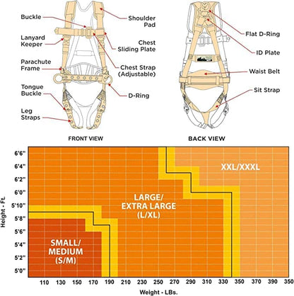 AFP Demon Comfortable Fall Protection Harness Kit – OSHA/ANSI PPE Full Body Safety Harness for Construction Work - size: Large-Extra Large, style: Harness + Single Leg Snap Hook