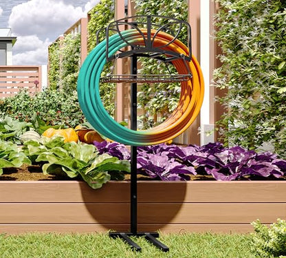 Fire Beauty Garden Hose Holder with Storage Basket,Heavy-Duty,80+ lb Capacity,Rust-Proof Stainless Steel,Organizes 150ft Hose for Patio&Yard,Leaf Design - style: Leaf Design