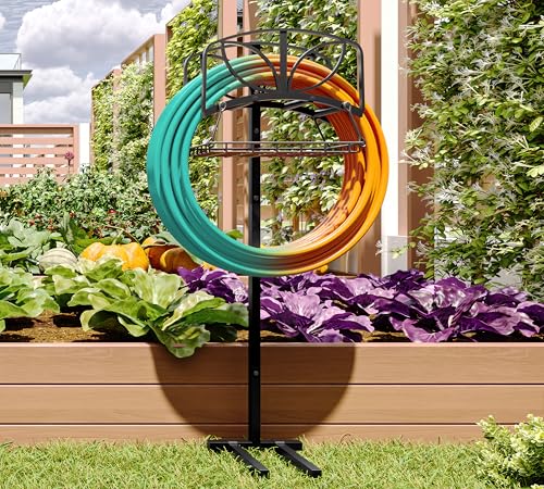 Fire Beauty Garden Hose Holder with Storage Basket,Heavy-Duty,80+ lb Capacity,Rust-Proof Stainless Steel,Organizes 150ft Hose for Patio&Yard,Leaf Design - style: Leaf Design