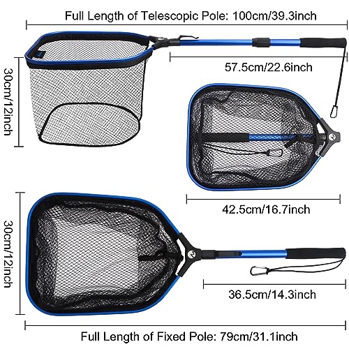 Floating Fishing Net Fish Landing Net, Fishing Nets for Fish, Kayak Fishing Net with Third-gen Upgrade Locking Switch - Lightweight Rubber Coated Fish Net for Easy Catch & Release