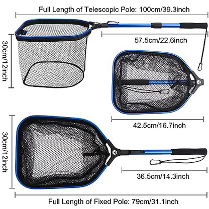 Floating Fishing Net Fish Landing Net, Fishing Nets for Fish, Kayak Fishing Net with Third-gen Upgrade Locking Switch - Lightweight Rubber Coated Fish Net for Easy Catch & Release