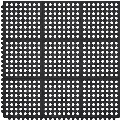 Ottomanson Heavy Duty Rubber Floor Mat – Non-Slip, Waterproof, Easy to Clean – Anti-Fatigue Mat for Commercial Kitchens, Restaurants, Workshops – Oil Resistant, Hose Washable – 36" x 36", Black - color: Black - Ring, size: 3' x 3' (Drainage Mat)