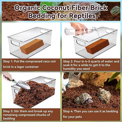 2 Pack Coconut Fiber Substrate, Natural Coco Coir Bedding for Reptiles Turtles, Tortoises, Snake, Hermit Crab, Gecko, Lizard, Bioactive Terrarium Soil for Humidity Control and Plant Substrate