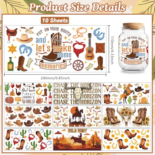UV DTF Cup Wraps Transfer Stickers Western Cowboys Pattern, 10 Sheets Waterproof Custom Vinyl Transfer Sticker 16oz Coffee Glass Cup Tumbler Bottle Mug Decals for Men Women - style: Western Cowboys