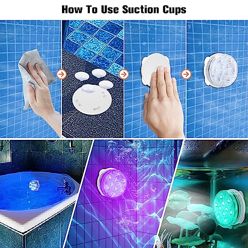 Rechargeable Submersible LED Lights with Remote, USB Color Changing Aquarium Lights with Magnet Suction Cups, Waterproof Underwater Pool Lights for Inground Pool Shower Hot Tub Accessories, 2Packs