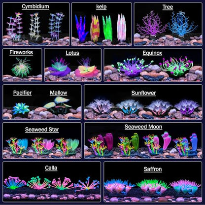 Soft Silica Gel Moves Naturally with Water Flow, Aquarium Decorations Glow in The Dark, Glowing Coral Ornaments for Fish Tank Decorations (Green, Winter Beauty)