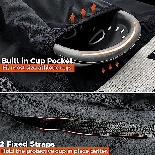 COOLOMG Mens Compression Shorts with Cup Baseball Football - color: Black, size: XX-Large
