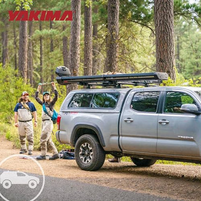 Yakima Rooftop Fly Rod Carrier, Adjustable Length Holder for up to 4 Fly Fishing Poles up to 10 Ft Long – Felt Padding, Reel Box & Tubes for Secure Gear Storage, DoubleHaul