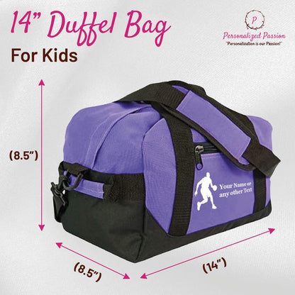 Personalized Passion 14” Small Sports Duffel Bags for Kids - Waterproof Travel Duffle with Name & Basketball Design - Dark Green Two-Toned Kids Weekender Bag for Boys and Girls - color: Dark Green, style: Basketball