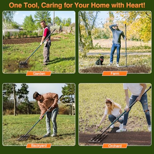 Lawn Leveling Rake, 30 x 10 in Stainless Steel Levelawn Tool with 78 in Adjustable Handle, Heavy Duty Yard Leveler for Soil, Sand, Compost, Backyard, Garden and Golf Course (Green)