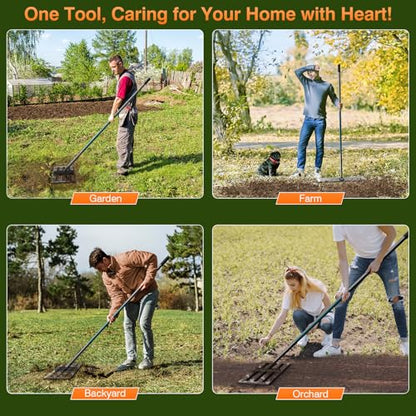 Lawn Leveling Rake, 30 x 10 in Stainless Steel Levelawn Tool with 78 in Adjustable Handle, Heavy Duty Yard Leveler for Soil, Sand, Compost, Backyard, Garden and Golf Course (Green)