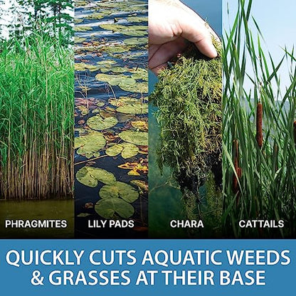 Jenlis Weed Razer Express, Lake Weed Cutter, Compact Aquatic Pond Plant Cutting Tool, Sharp Razor Blades Shear Cattail, Reed, Phragmites Lilly & Chara Algae, 30” Inch Cut Width, 25 Foot Throw Rope