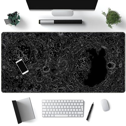 Dimensional Black Topographic Desk Mat Gaming Desk Pad Large Gaming Mouse Pad Desk Accessories Desk Mat Extended Mousepad 31.5 x 15.7 in, with Anti-Slip Stitched Edges Long Computer Keyboard Mouse Mat - color: Black-gray