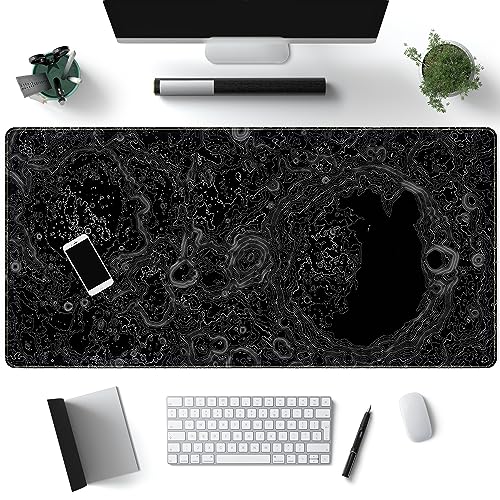 Dimensional Black Topographic Desk Mat Gaming Desk Pad Large Gaming Mouse Pad Desk Accessories Desk Mat Extended Mousepad 31.5 x 15.7 in, with Anti-Slip Stitched Edges Long Computer Keyboard Mouse Mat - color: Black-gray