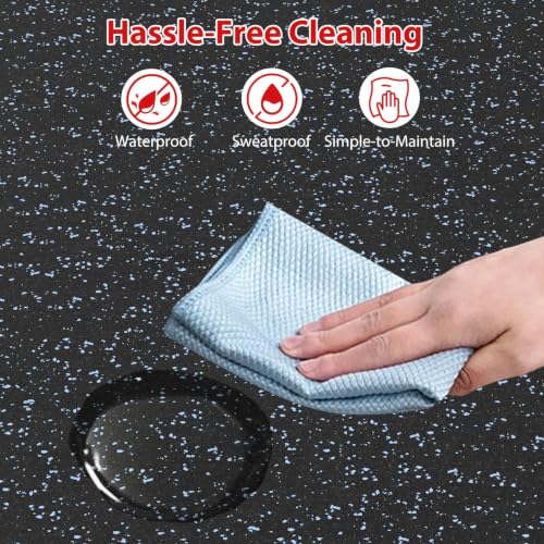 Giantex 12-Pack Interlocking Rubber Gym Floor Mats, 0.55'' Thick 24''x24'' Puzzle Tiles with Border Strips, 48 sq.ft Anti-Slip, Noise-Reducing Flooring for Home Workout Exercise (Black/Blue Speckled) - size: 0.55'' | 12 Tiles | 48 Sq Ft