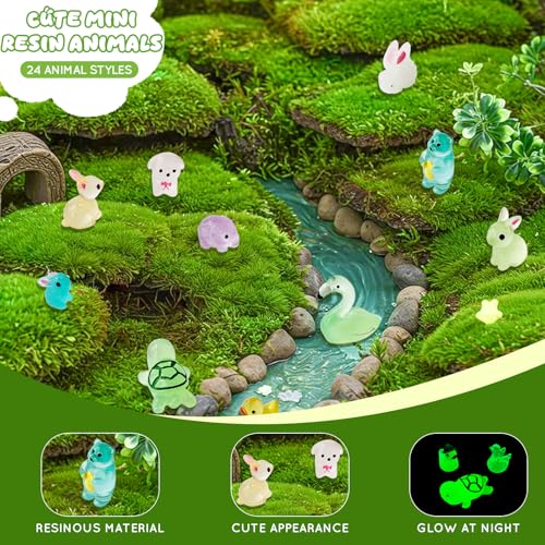 OurWarm 150 pcs Mini Resin Animals Glow in The Dark, Miniature Figurines Tiny Sea Turtle Animal to Hide, Small Animals Figures for Fairy Garden Micro Landscaping Dollhouse Accessories Aquarium Decor