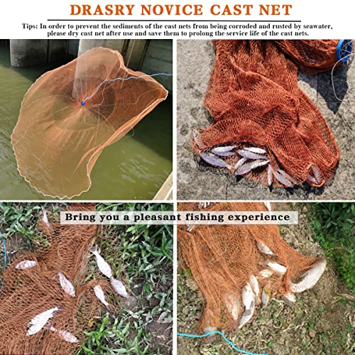 Saltwater American Fishing Cast Net 3/8inch Mesh Size for Bait Shrimp Trap Fish Heavy Duty Sinkers Throw Net 3FT/4FT/5FT/6FT/7FT/8FT/9FT/10FT Radius - color: yellow, size: 8FT Radius, style: Zinc-iron--tire Lines -3/8" Mesh 1lb/Ft