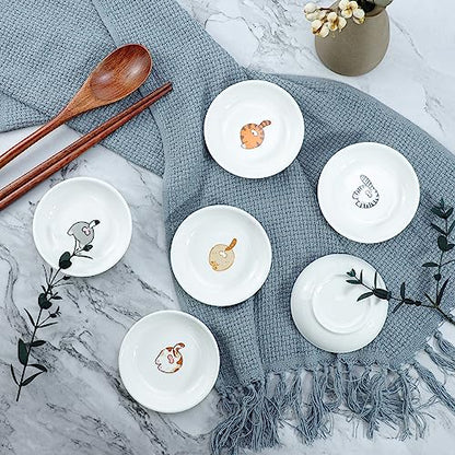 Super Cute Funny Cat Butts Ceramic Sauce Dish/Seasoning Dish/Sushi Soy Dipping Bowl/Appetizer Plates/Serving Dish for Kitchen Home(Set of 6) - color: Cat Butts
