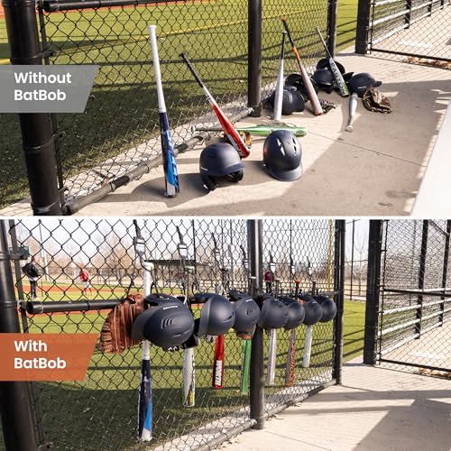 BatBob Team 12 Pack - Dugout Organizer & Single Bat Rack - Bat Holder for Dugout Fence - Baseball Softball Dugout Organizer - Holds Bat, Helmet, Glove & Face Mask - Baseball Bat Holder - Made in USA - color: 12 Pack - Black