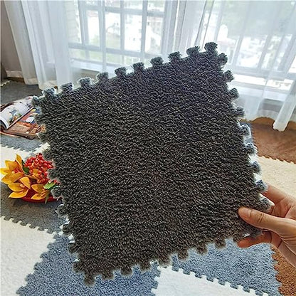 12pcs Plush Puzzle Foam Floor Mat Square Foam Tiles(Grey) - color: Grey