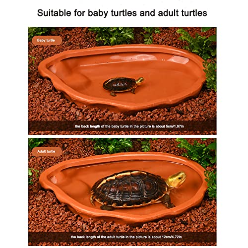 Extra Large Reptile Bathing Pool Tortoise Bathing Pool Reptile Feeding Dish Water Bath Bowl Aquarium Ornament for Gecko, Snake, Turtle, Bearded Dragon, Lizard Bath (Red Pottery)