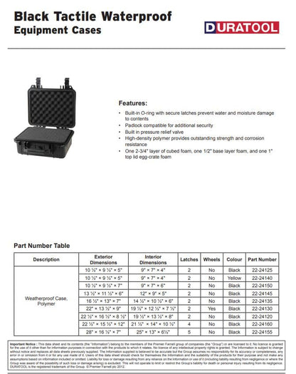 Large and Medium Size Weatherproof Equipment Cases, made of Polypropylene Plastic, Black with Foam Insert (13.5" X 11.5" X 6" (L x W x H)) - size: 13.5" X 11.5" X 6" (L x W x H) (BLACK)