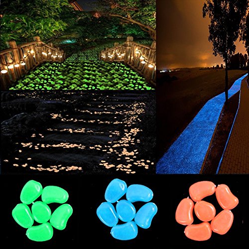 chic style 330pcs Glow in The Dark Pebbles Stone Garden Walkway Decor Outdoor Bulk Fish Tank Aquarium Glow Decorations Gravel Rocks (Blue Green Orange) - color: Blue Green Orange, size: 330