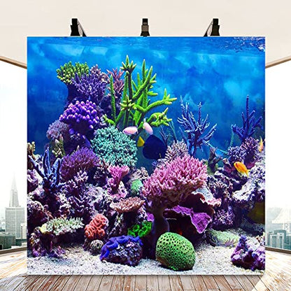 10x10ft Under The Sea Backdrop Underwater Seascape Coral and Fish Aquarium Photography Background Marin Ocean Diving Atoll Reef Summer Kids Birthday Artistic Portrait Photoshoot Studio Props - size: 10x10ft
