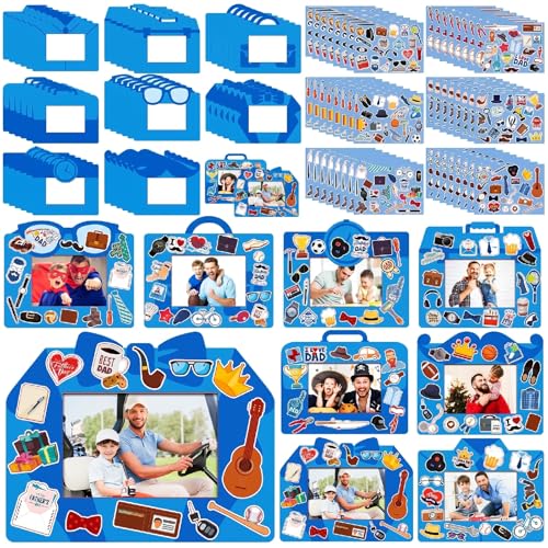 96 Pcs Father's Day Picture Frame Crafts DIY Photo Frame Crafts with Stickers for Happy Fathers Day Themed Home Activities Gifts Party Decorations - style: Happy Father's Day