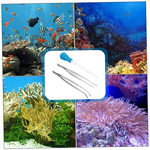 POPETPOP Fish Tank Accessories 3 Piece Cleaning Tool Set Tweezers Pipette Water Changer Lightweight Durable and Easy to Use