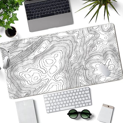 Desk Mat Large Gaming White Mouse Pad Minimalist Topographic Map Desk Mat Extended XL Mousepad 31.5x15.7 in Anti-Slip Desk Pad Keyboard Mousepad Stitched Edges Large Mouse Pad Grey - color: Grey