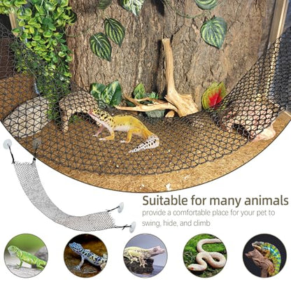 Bearded Dragon Hammock 35 x 8 Inch Lizard Climbing Net Collapsible Reptile Climbing Mesh Bridge Tank Accessories for Gecko Snake Hermit Crab Chameleon (1 Pcs) - color: Black