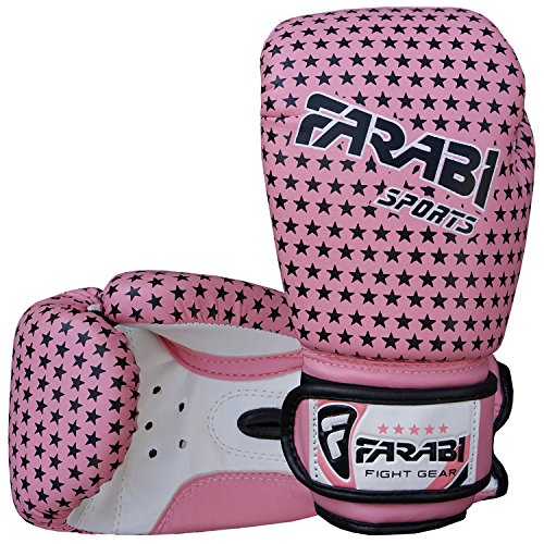 Farabi Boxing Gloves Kids Junior Muay Thai Kick Boxing Training MMA Punching Bag - color: Pink-Star, size: 4OZ
