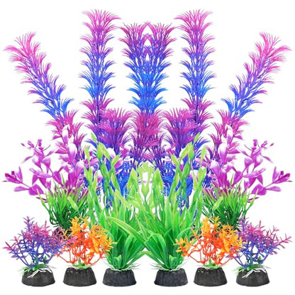 AQUANEAT Artificial Fish Tank Plants, Aquarium Decorations, Purple Plastic Accessories, 10pcs