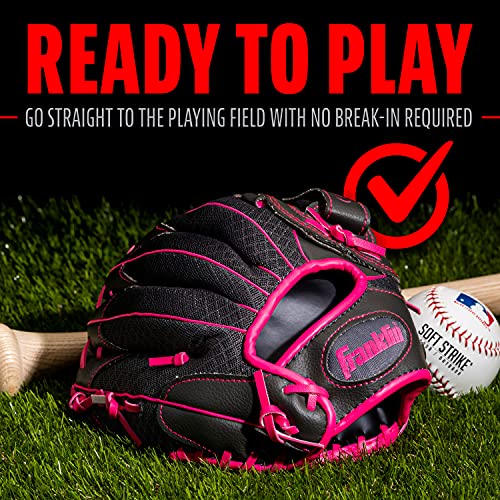 Franklin Sports Youth Teeball Gloves - Shok Sorb Kids Baseball + Teeball Mitt - Boys + Girls Fielder Gloves - 10.5" Inch - color: Graphite/Pink