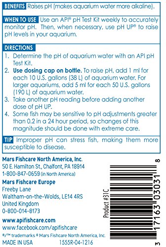 API pH UP Freshwater Aquarium Water pH Raising Solution for fish,4-Ounce Bottle, Brown - size: 4 oz
