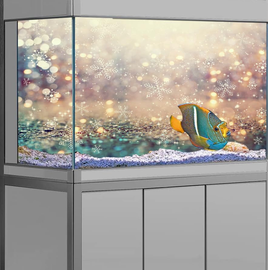 60X24IN Winter White Snowflakes Aquarium Background, Abstract Shiny Light Wonderland Fish Tank Decorations Background, Christmas Art Terrarium Background - size: 60X24in/150X60cm
