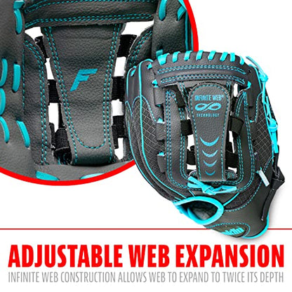 Franklin Sports Youth Teeball Gloves - Shok Sorb Kids Baseball + Teeball Mitt - Boys + Girls Fielder Gloves - 10.5" Inch - color: Graphite/Blue