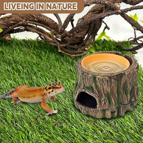 3 in 1 Reptile Hide Cave with Removable Sump and Humidity Water Dish,Reptiles Hideout Water Tank Accessories for Small Reptiles Gecko,Leopard Gecko,Lizard,Snake,Crabs