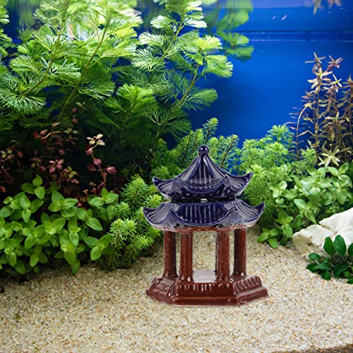 balacoo Ceramic Pavilion Aquarium Decor 3.93In Mini Pagoda Fish Tank Ornament for Aquatic Landscaping and Zen Garden Aquarium Decoration