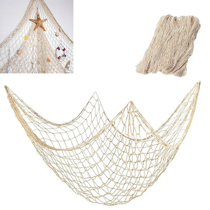 80"x40" Fish Net Decorations, Natural Cotton Fishing Net Decor Fishnet Rope Decoration for Under The Sea Hawaiian Pirate Ocean Beach Themed Party (1 Pack)