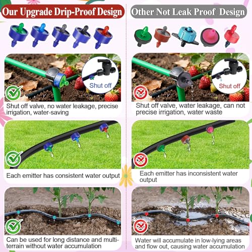 Upgrade Leak-Proof 60Pcs 2 GPH Pressure Compensating Drip Emitters, Constant Flow Drip Irrigation Emitters Spot Watering Drippers with Leakproof Water Pressure of 0.18 Bar for Irrigation System